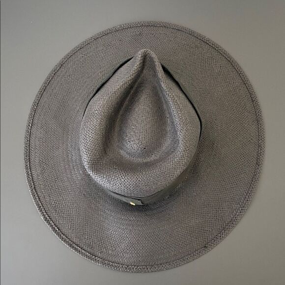 Janessa Leon Gray Wide-Brim Hat Leather Hat Belt Sz L Boho Chic Western Festival main image 4